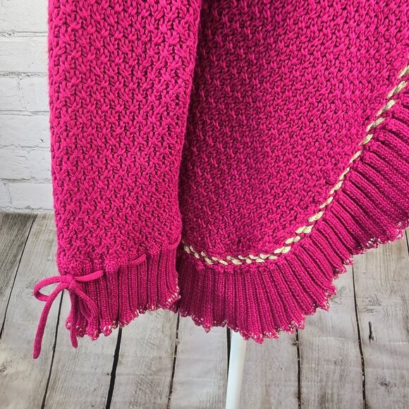 WOMENS RUBY RD CARDIGAN SWEATER RUFFLED EDGES PLUM COLOR ROSSETTE CLOSURE SIZE L - Picture 4 of 7